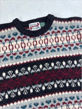 Men's Penn's Landing Crewneck‎ Sweater Large Burgundy Gray Fair Isle Wool